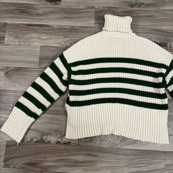 Madewell Wide Rib Turtleneck Sweater Striped Green and White Size Extra Small - Picture 11 of 12